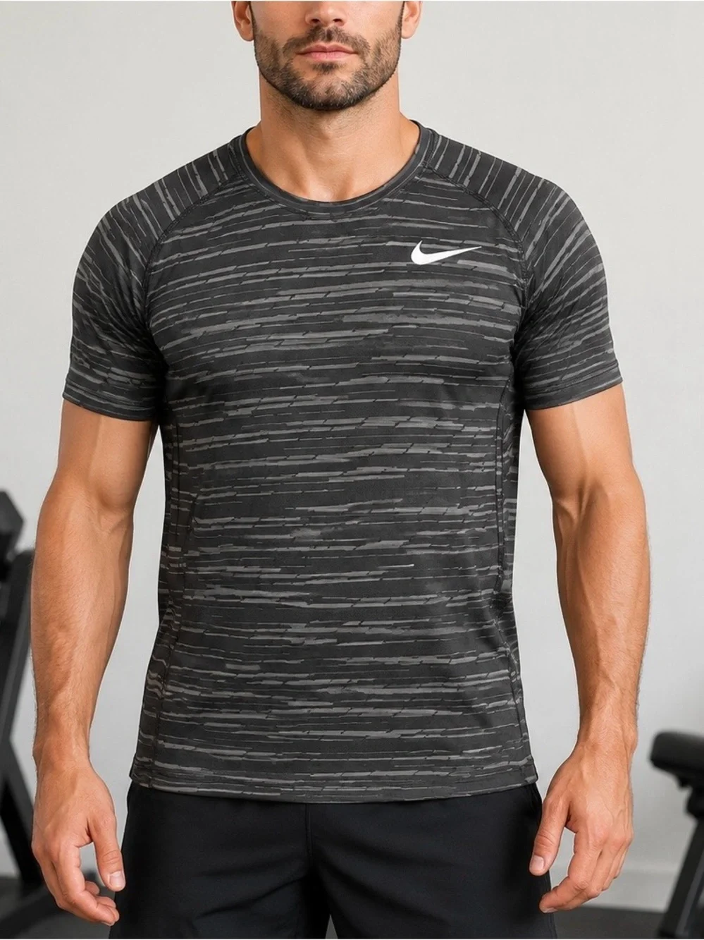 Nike Dri-FIT Men’s Large Black Gray Fitted Training Shirt